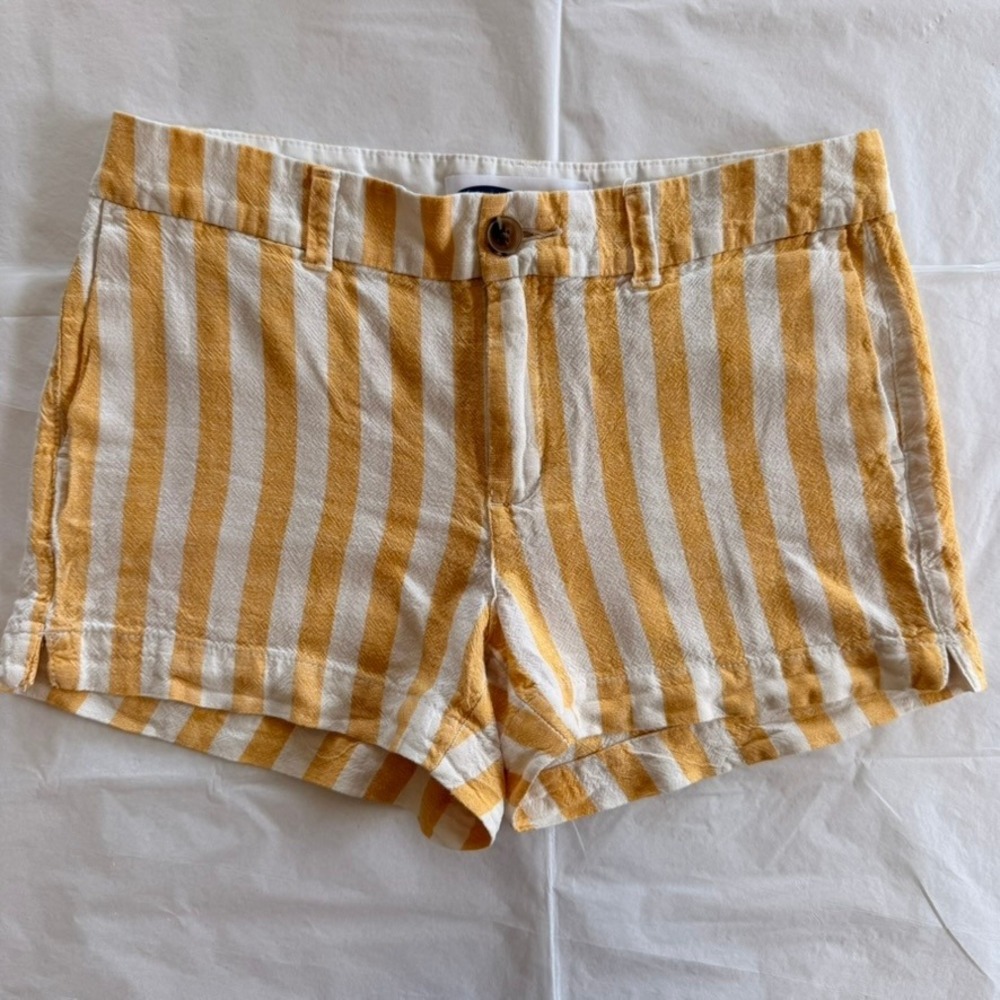 Old Navy Everyday Short Women 4 Yellow White Striped Linen Blend Casual Good